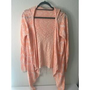 Maurices Peach and White Hooded Cardigan with fringe Large